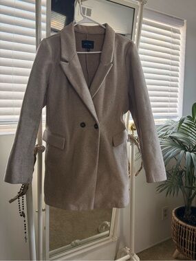 Love Tree Taupe Double-Breasted Pea Coat